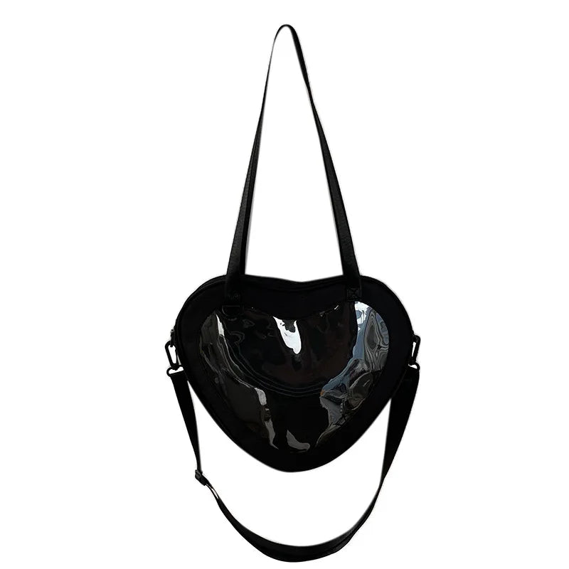 Clear heart shaped purse black