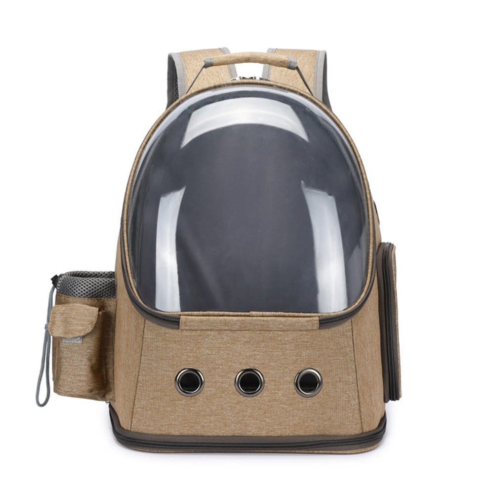 Brown Cat Backpack With Transparent Bubble