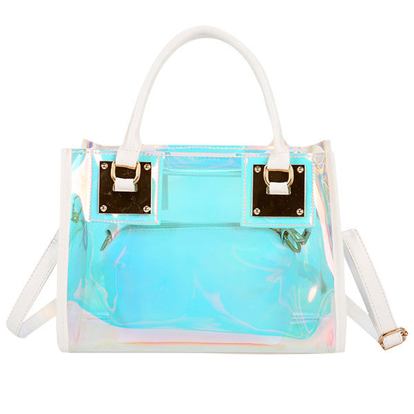 Holographic PVC Large Satchel Handbags Shoulder Clear Purse