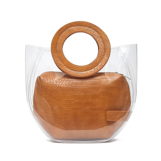 Brown Clear Bag With Round Handle
