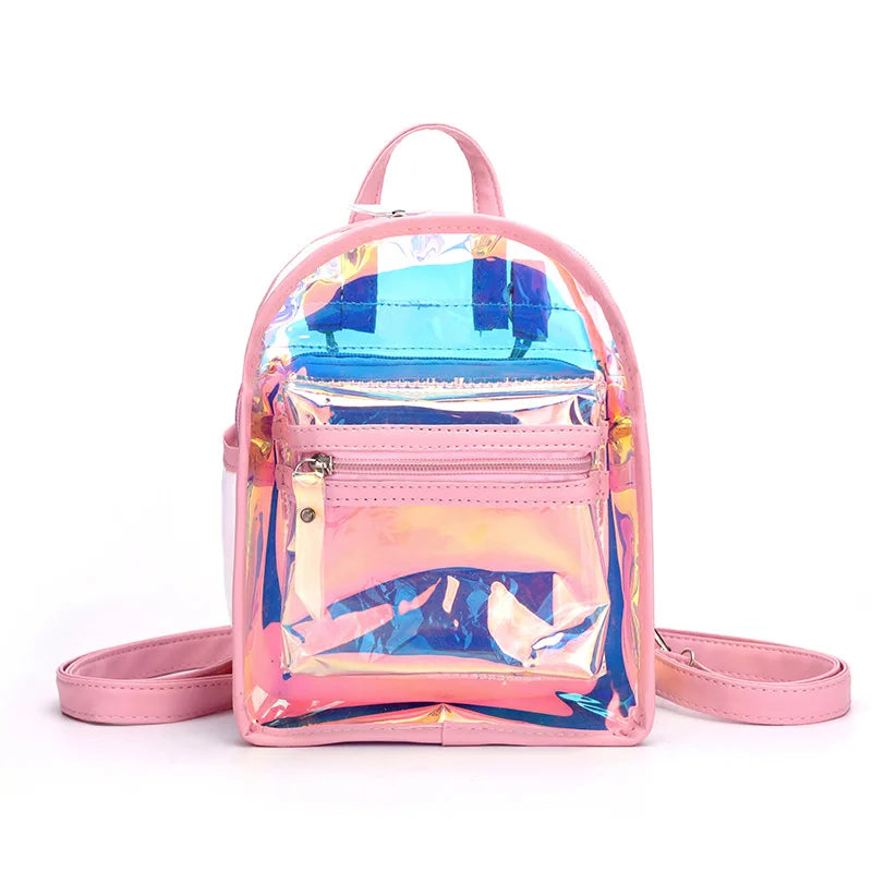 Pink Holographic Clear Backpack