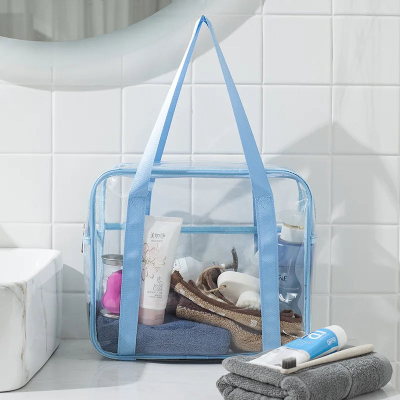 blue Extra large clear toiletry bag