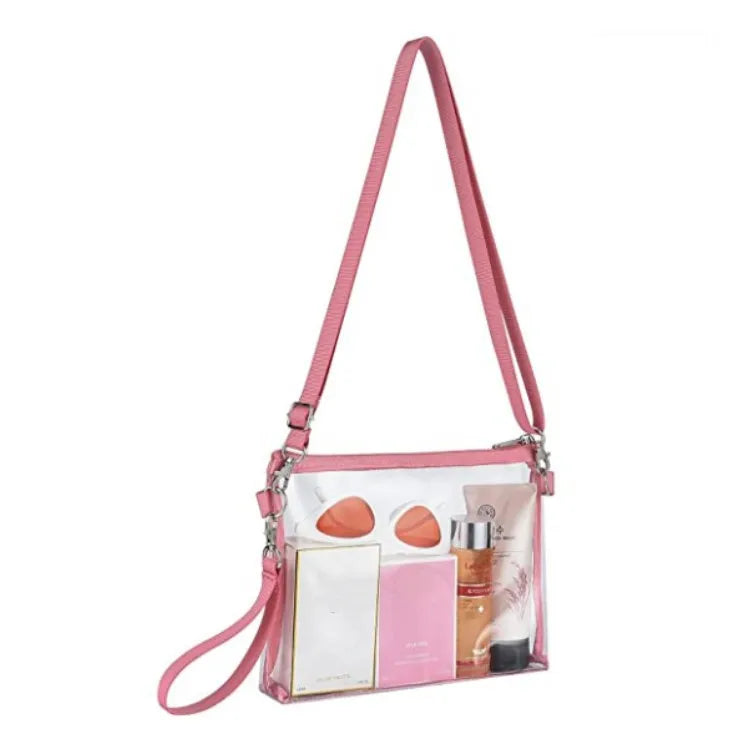 Clear plastic zip purse pink