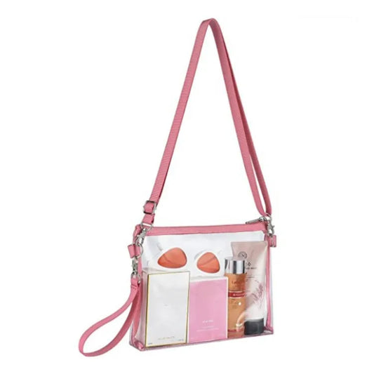 Clear plastic zip purse pink