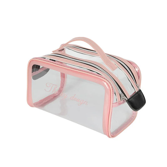Pink Clear zipper cosmetic bag