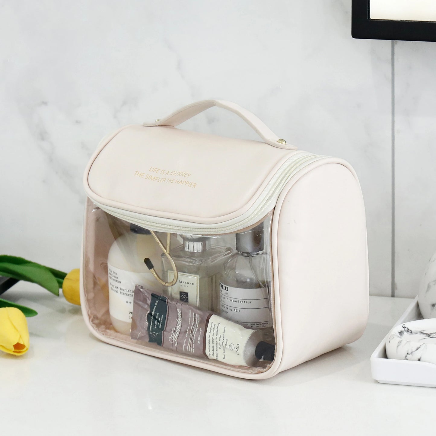 Transparent hanging toiletry bag