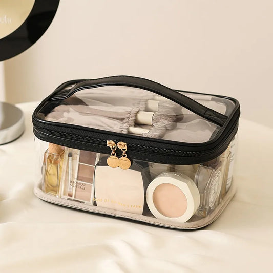 black Dual compartment clear cosmetic bag
