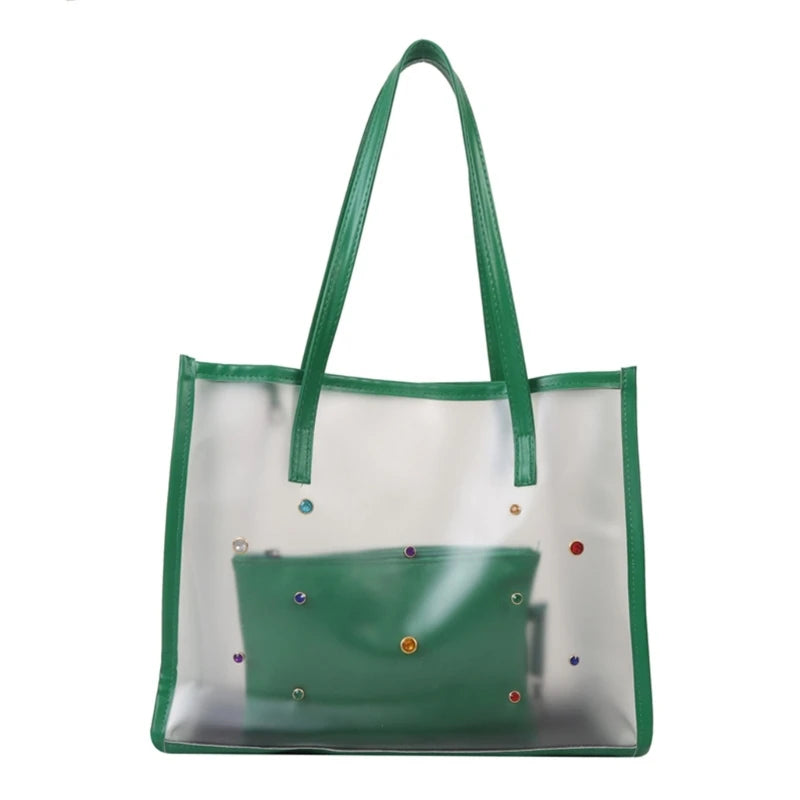 Women's clear tote bag green