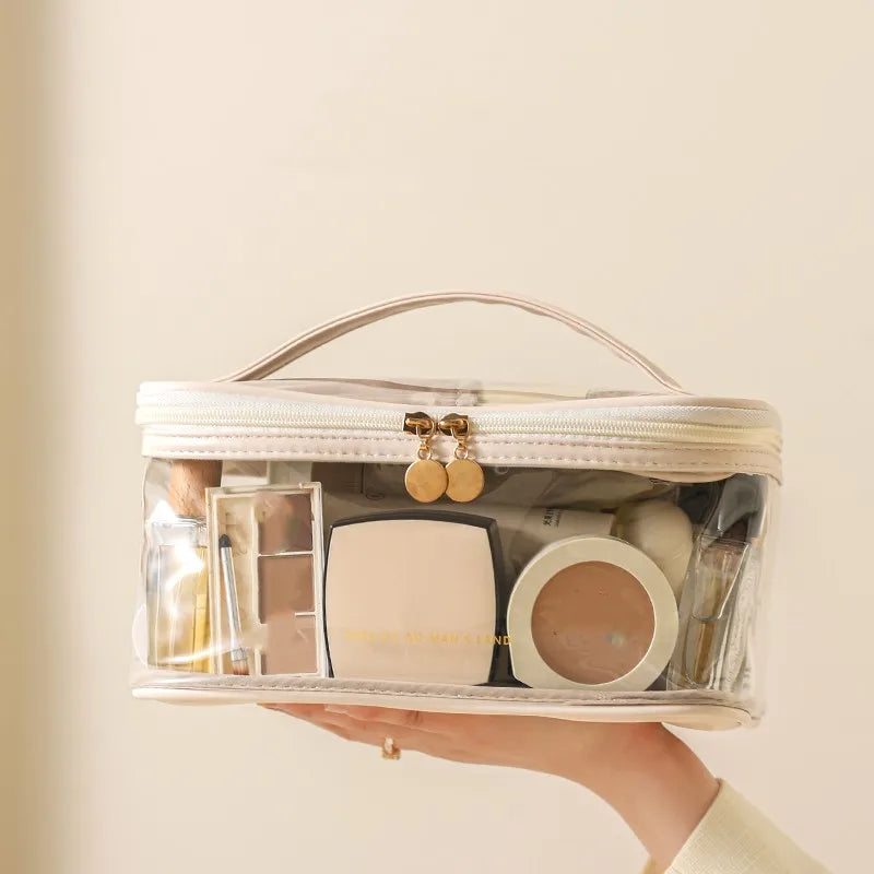 Dual compartment clear cosmetic bag