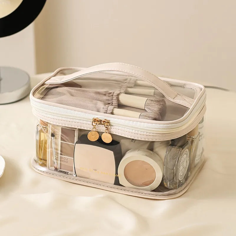 white Dual compartment clear cosmetic bag