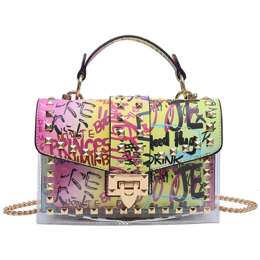 Multicolor Clear Bag With Gold Chain
