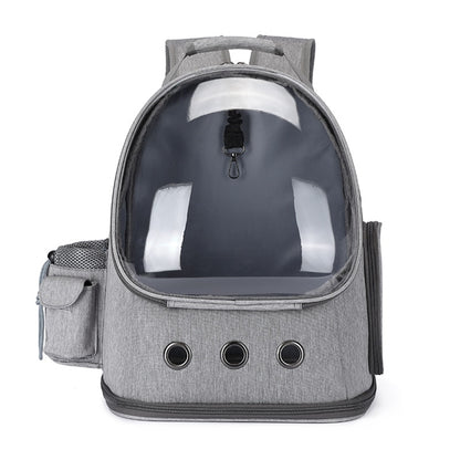 Gray Cat Backpack With Transparent Bubble