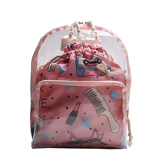Pink Transparent Backpack With Inner Pouch