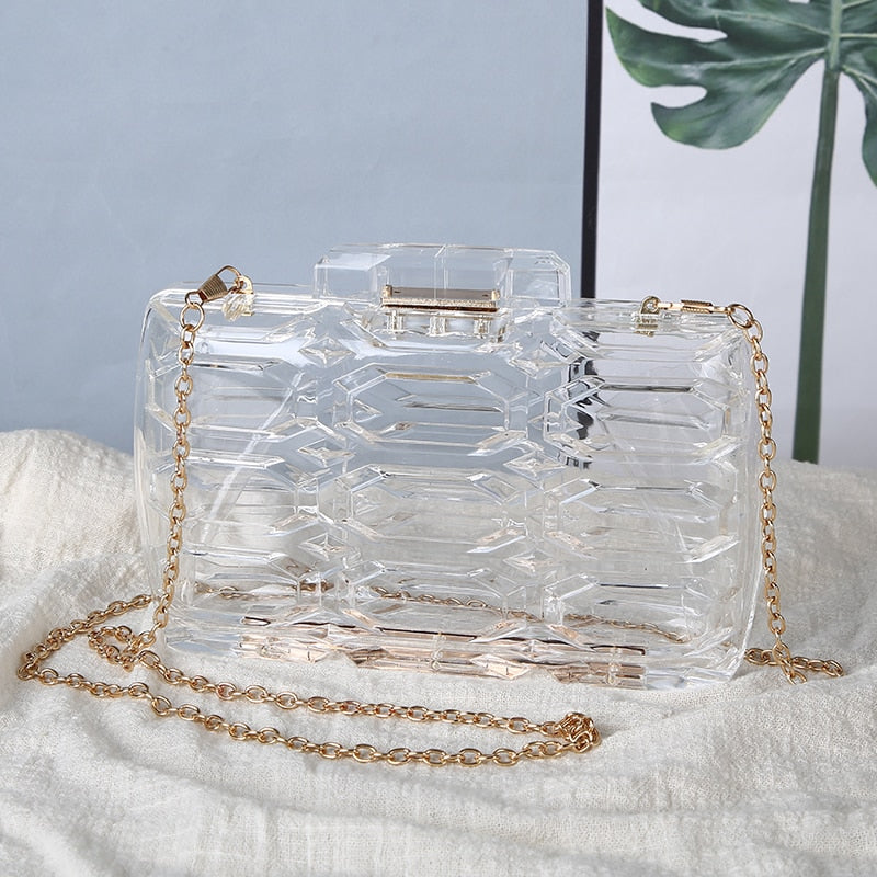 Clear See Through Clutch With Chain Strap