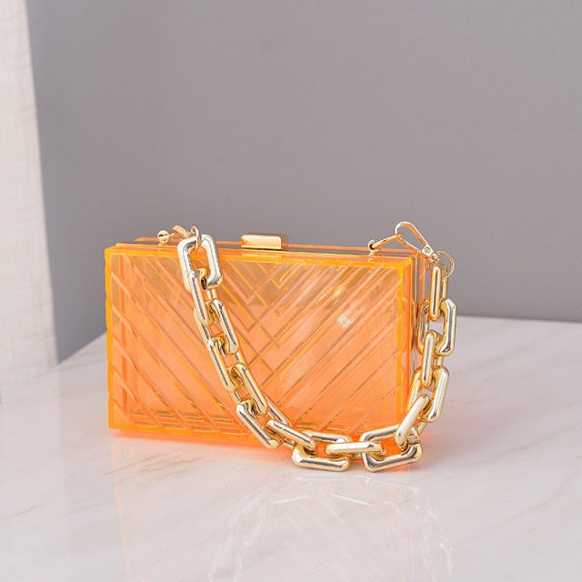 Orange Clear Transparent Clutch Bag