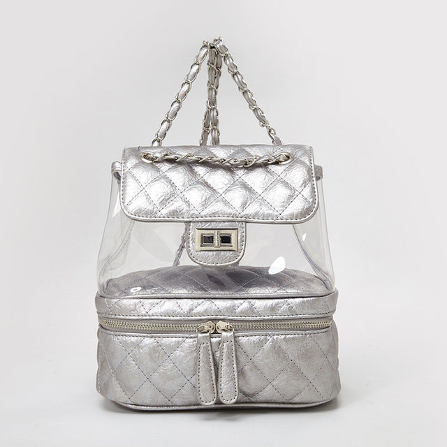Fashion Clear Leather Backpack With Chain Strap
